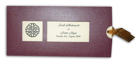 Front view of the RWB 313 Purple Wedding Invitation, showcasing its shimmer pearlescent finish and intricate laser-cut details.