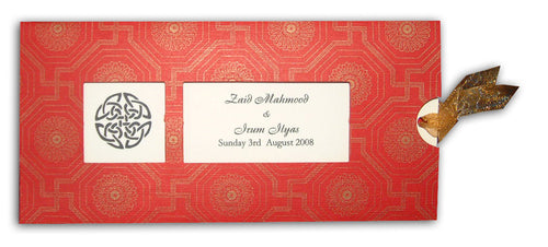 Load image into Gallery viewer, Red and gold Geometric pattern design windows Pocket invitation RWB 314
