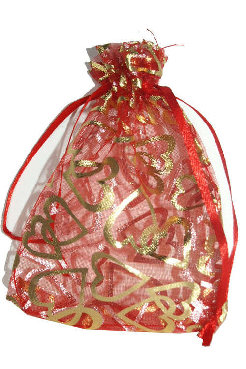 Load image into Gallery viewer, Red and Gold Heart Sheer party favour / favor Bag
