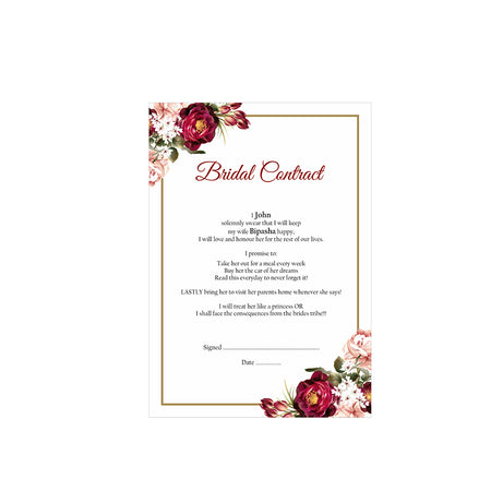 Front view of a Farcical Bridal Contract which is an Entertaining Bridal Contract. This is a contract between husband and wife