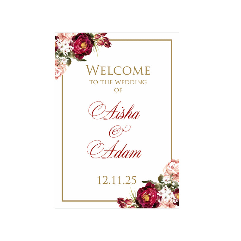 Red & Gold Floral – A1 Mounted Welcome Poster