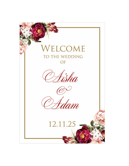 Red & Gold Floral – A1 Mounted Welcome Poster