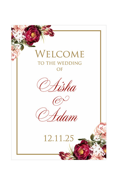Load image into Gallery viewer, Red &amp; Gold Floral – A1 Mounted Welcome Poster
