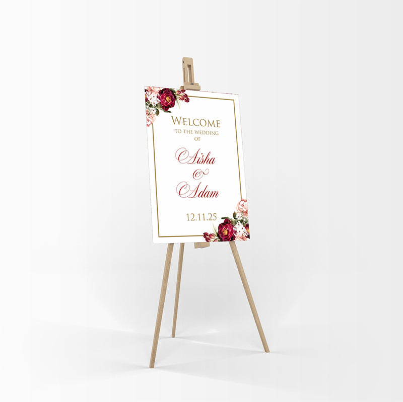 Red & Gold Floral – A1 Mounted Welcome Poster
