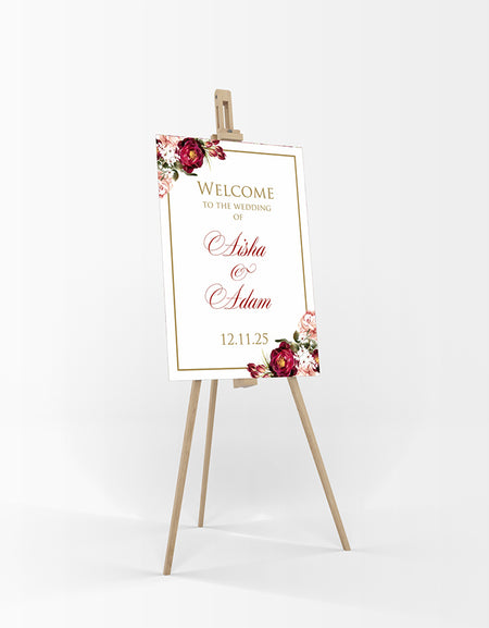 Red & Gold Floral – A1 Mounted Welcome Poster