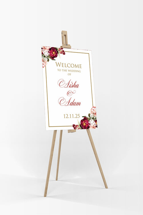 Load image into Gallery viewer, Red &amp; Gold Floral – A1 Mounted Welcome Poster
