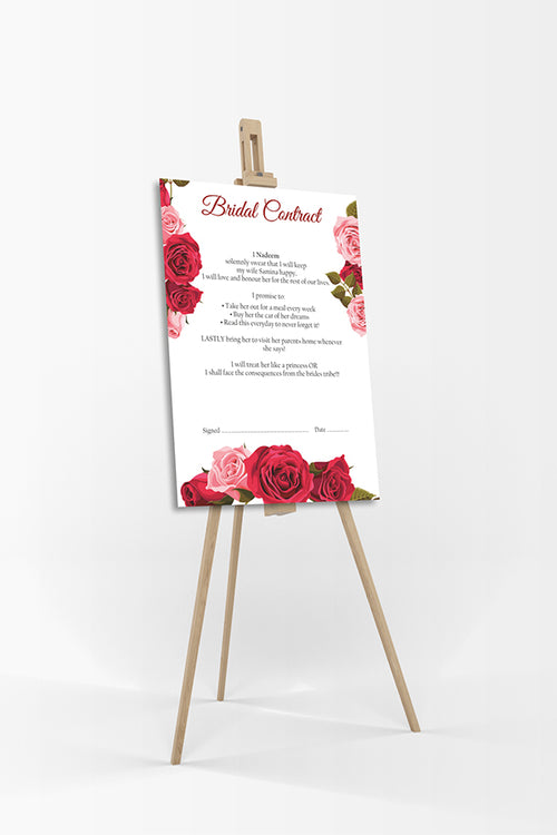 Load image into Gallery viewer, Red Rose – A1 Bridal Contract – Funny Agreement for Husband/Wife
