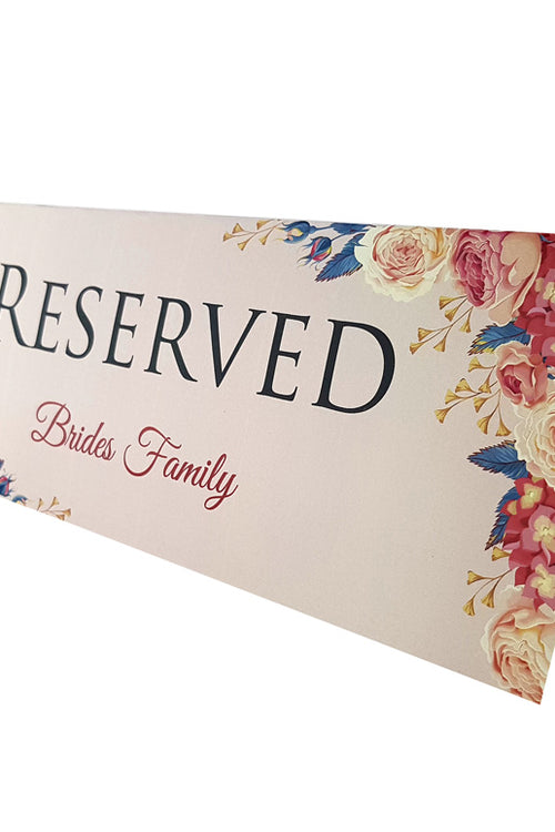 Load image into Gallery viewer, Table reserved card with cream, red, and blue peonies floral design shaddi cards birmingham uk
