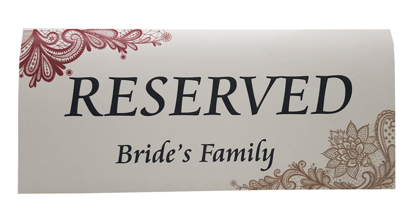 RV 101 Table Decor Reserved Card Bride's Family