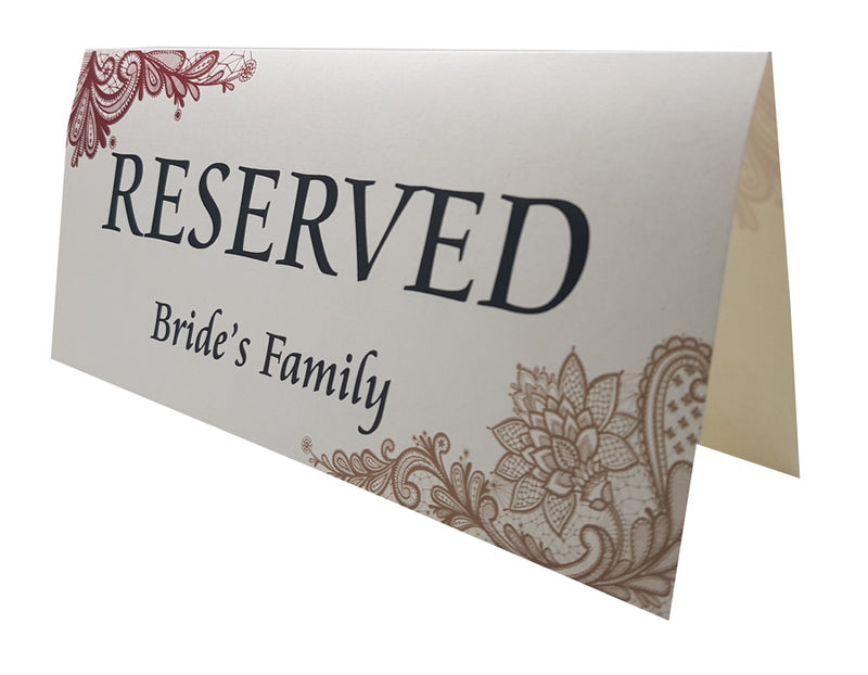 RV 101 Table Decor Reserved Card Bride's Family