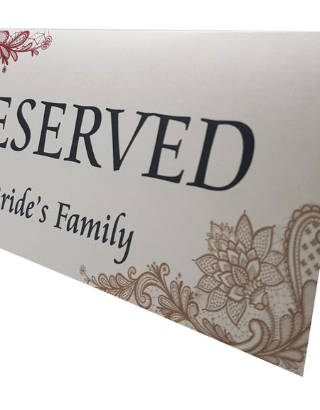 RV 101 Table Decor Reserved Card Bride's Family