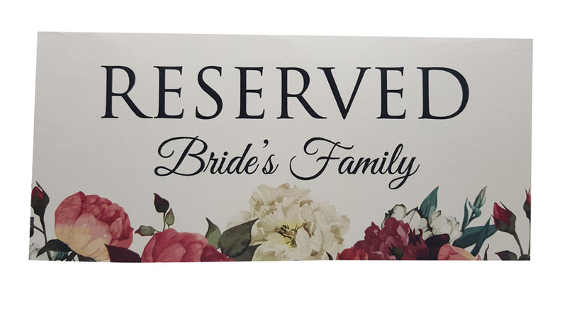 RV 102 Table Setting Reserved Card Bride's Family