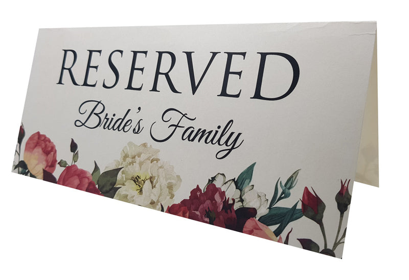 RV 102 Table Setting Reserved Card Bride's Family