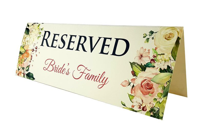 Peach, white, and green floral table reserved card for weddings by shadicard