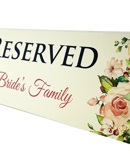 Peach, white, and green floral table reserved card for weddings by shadicard