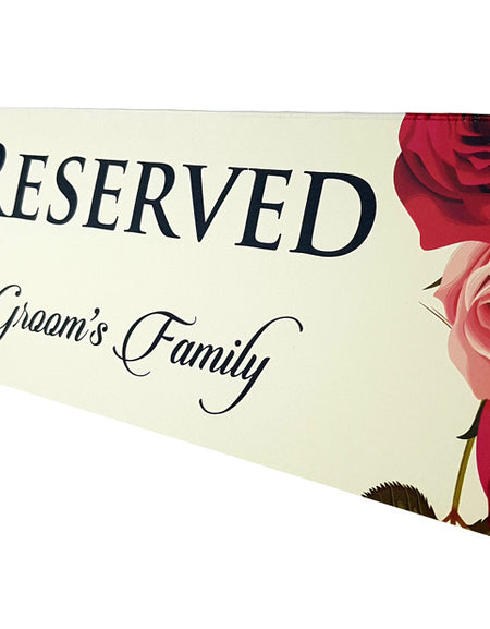 Red and pink rose floral reserved table card for weddings shaadicards .com