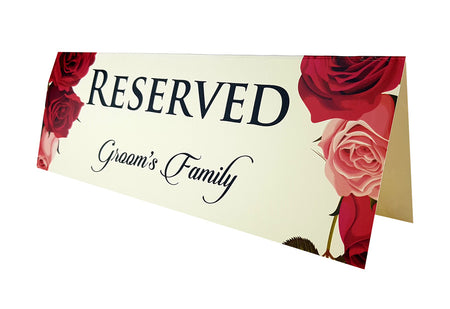 Red and pink rose floral reserved table card for weddings shaadicards .com