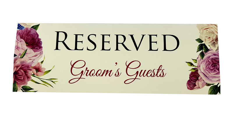Table reserved place card with floral design for bride and groom family seating by shaddi card.com