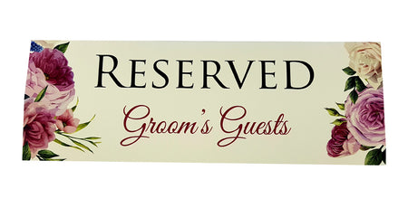 Table reserved place card with floral design for bride and groom family seating by shaddi card.com