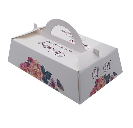 RHC 232 Personalised Favour Box – Watercolor Peach & Pink Flowers with Green Leaves Gable Style Wedding Box