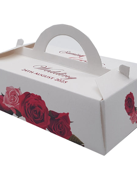 RHC 241 Personalised Favour Box – Red and Pink Roses Floral Print Gable Style Wedding Box