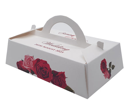 RHC 241 Personalised Favour Box – Red and Pink Roses Floral Print Gable Style Wedding Box