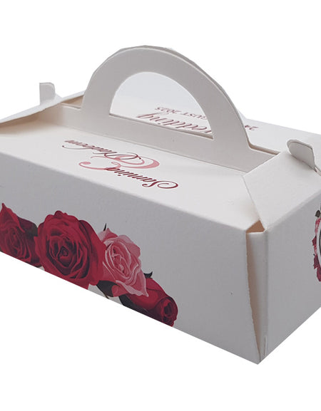RHC 241 Personalised Favour Box – Red and Pink Roses Floral Print Gable Style Wedding Box