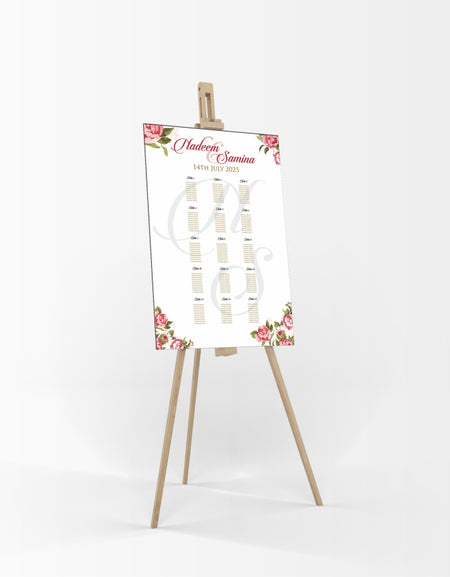 Wedding Table Plan 
A1 Board easle Rose leaf Floral personalised landscape wedding stationery