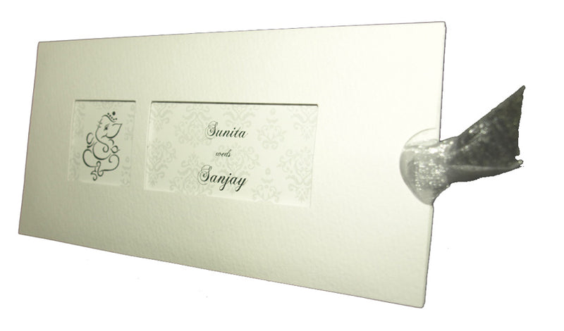 Luxury white shimmer pocket invitation with customizable inserts for multicultural weddings