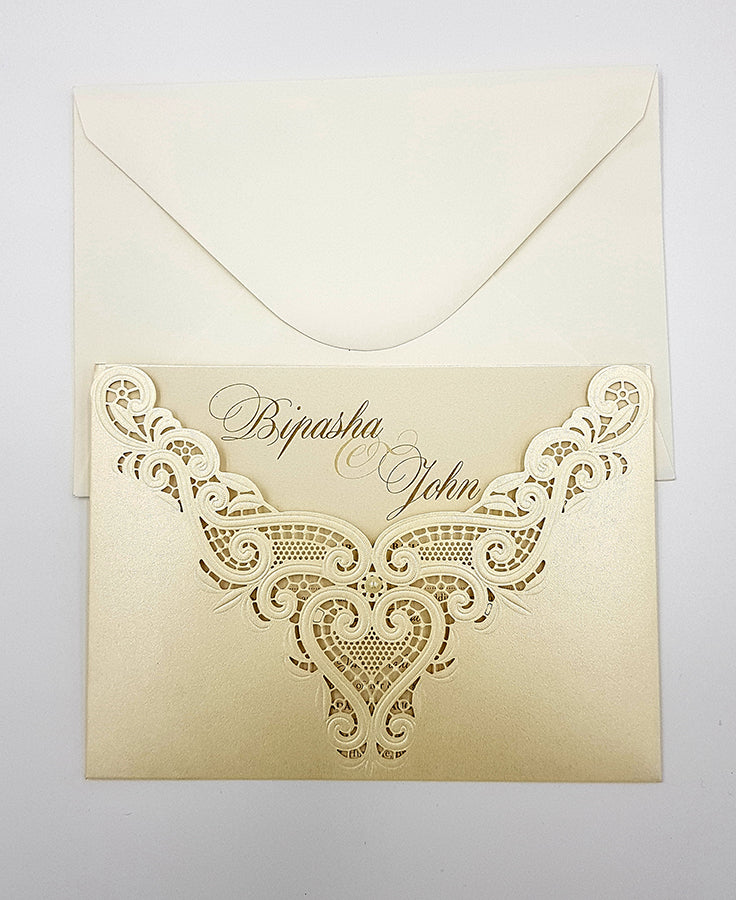 Gorgeous Laser cut Pocket Invitation in ivory SC 2736