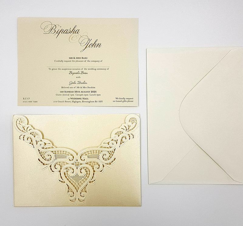 Gorgeous Laser cut Pocket Invitation in ivory SC 2736