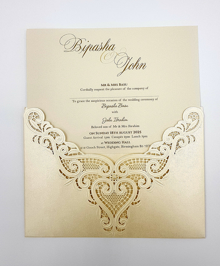 Gorgeous Laser cut Pocket Invitation in ivory SC 2736