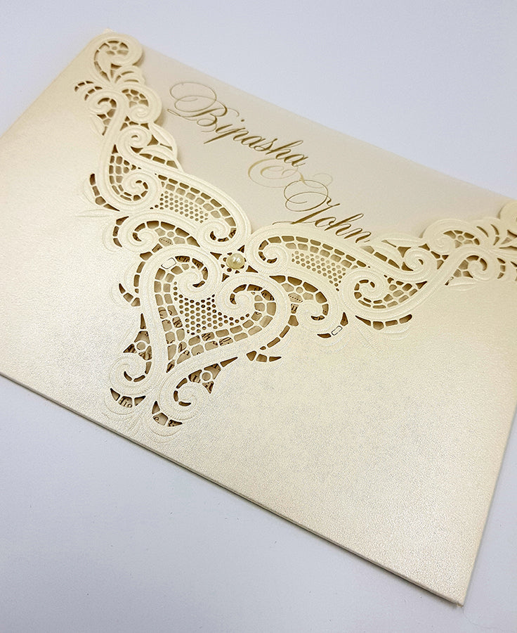 Gorgeous Laser cut Pocket Invitation in ivory SC 2736