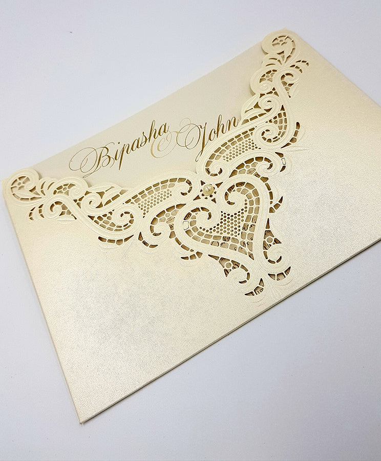 Gorgeous Laser cut Pocket Invitation in ivory SC 2736