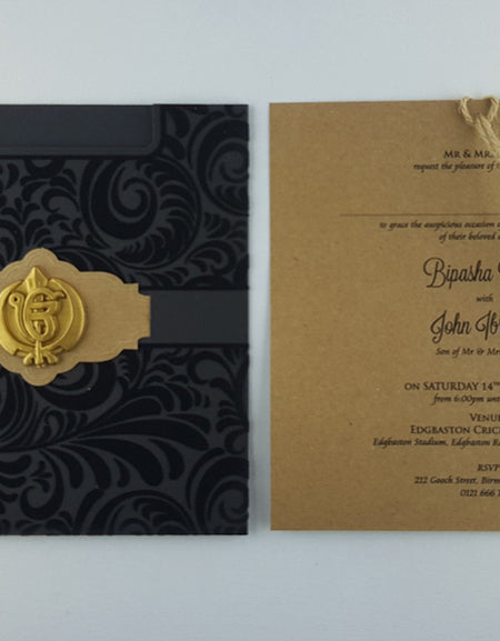 Sikh Black Velvet Pocket Invitation SC 5577