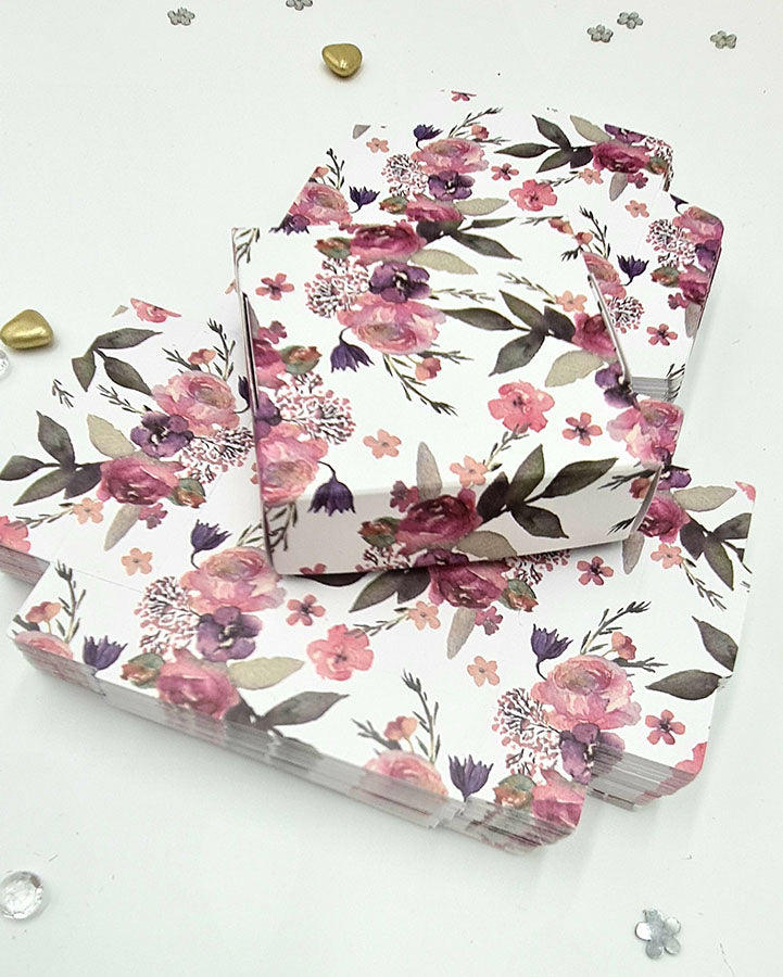 Printed floral wedding favour box – Elegant pink and purple flowers