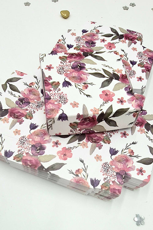 Load image into Gallery viewer, Printed floral wedding favour box – Elegant pink and purple flowers
