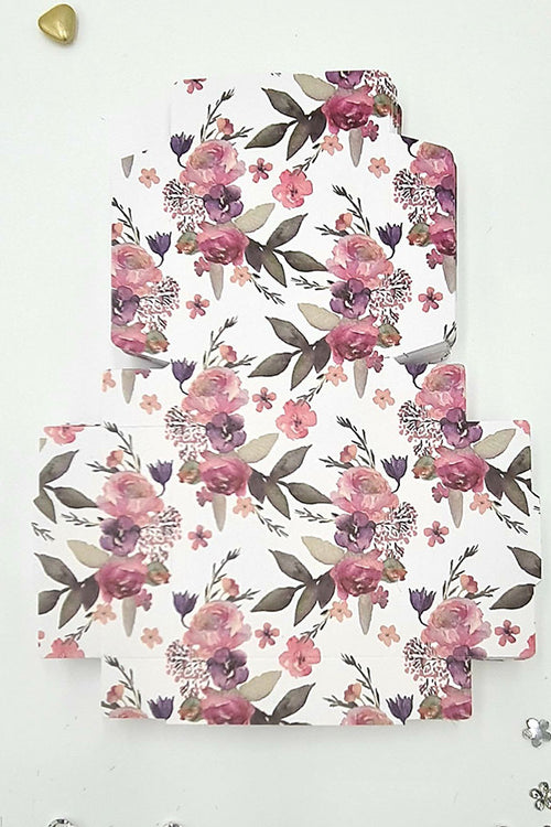 Load image into Gallery viewer, Wedding favour box with pink, purple, and green floral overprint
