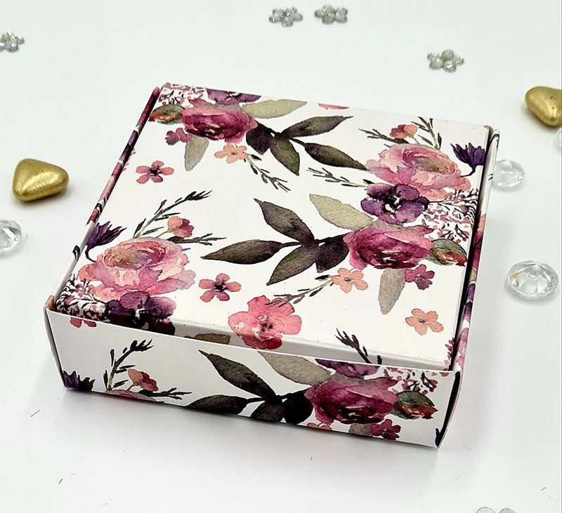 Pink, purple, and green floral print wedding favour box – SQR 401 shaadi card
