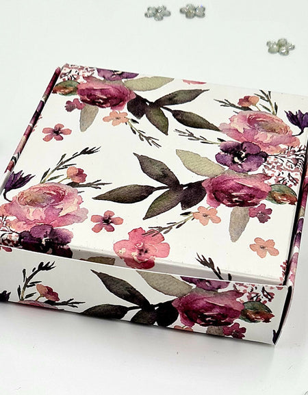 Pink, purple, and green floral print wedding favour box – SQR 401 shaadi card