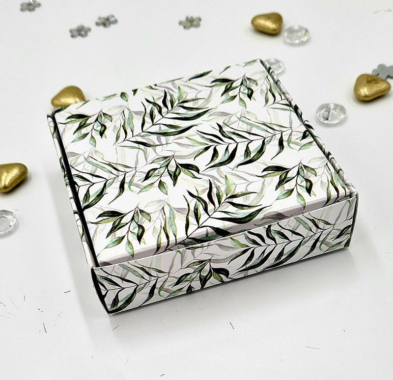 Green Leaf Print SQR 402 Printed Square Favour Box