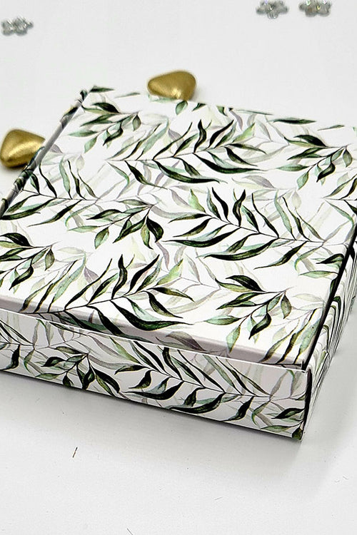 Load image into Gallery viewer, Green Leaf Print SQR 402 Printed Square Favour Box
