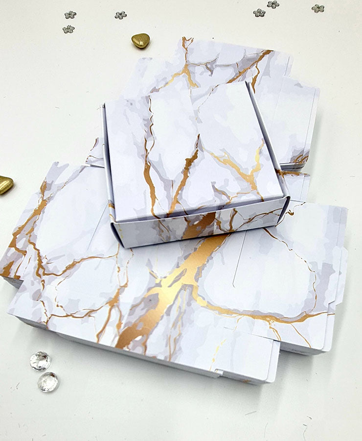 White Marble Print SQR 405 Printed Square Favour Box