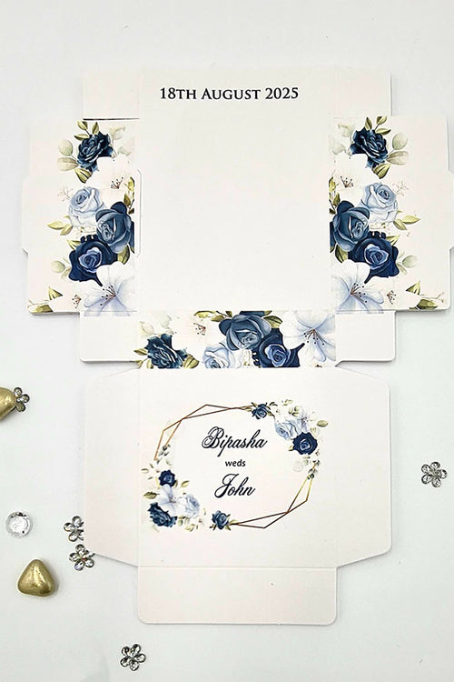 Load image into Gallery viewer, Blue Floral Print SQR 407 – Personalised Square Favour Box
