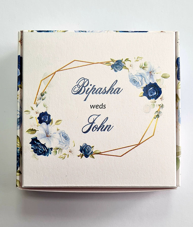 Blue Floral Print SQR 407 – Personalised Square Favour Box