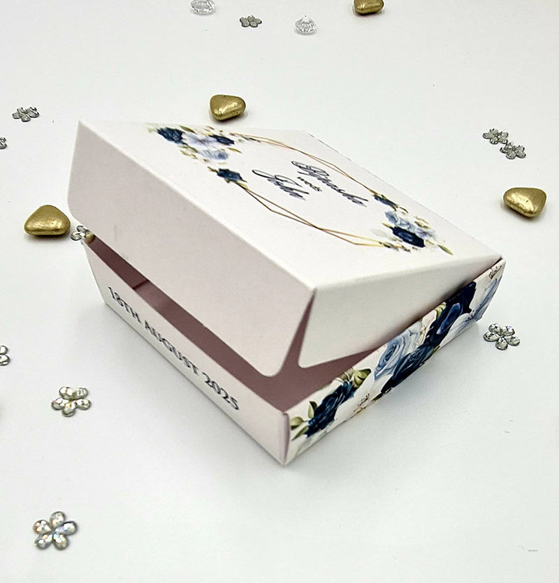 Custom blue floral wedding favour box – Fully personalised design from shadicards.com