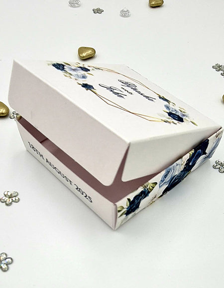Custom blue floral wedding favour box – Fully personalised design from shadicards.com
