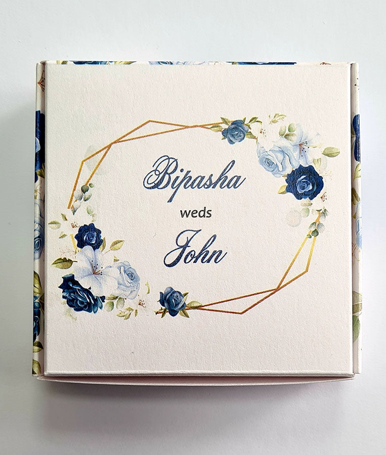 Square personalised wedding favour box with custom design options by shaddi card