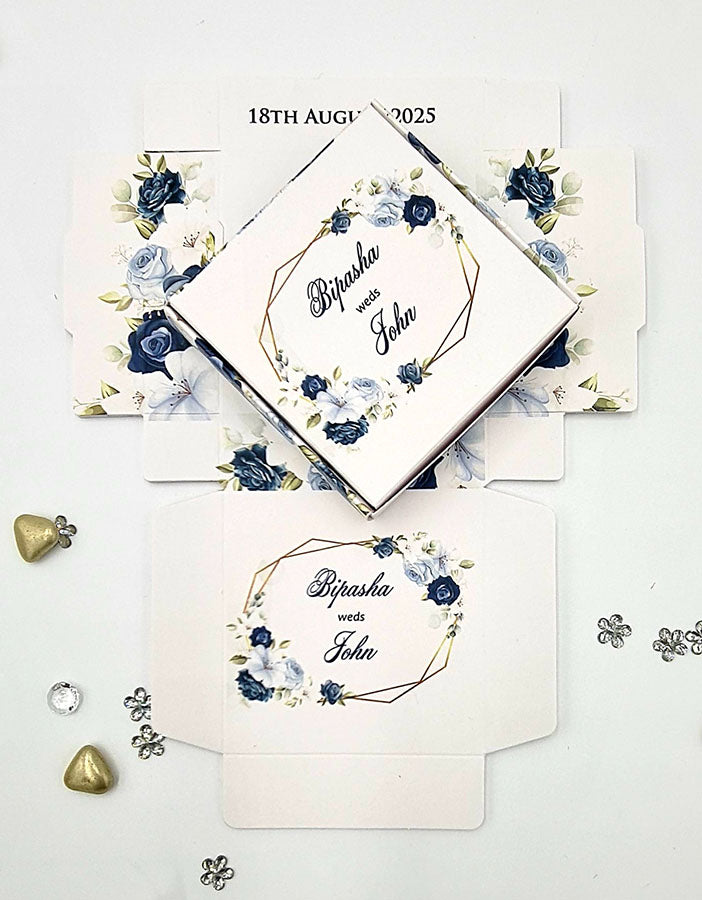 Wedding favour box with custom colours, images & theme – SQR 407 by shadi card