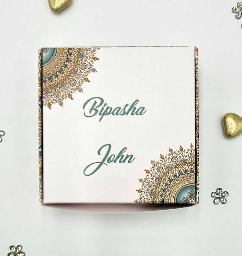Turquoise Print SQR 409 – Personalised Square Favour Box